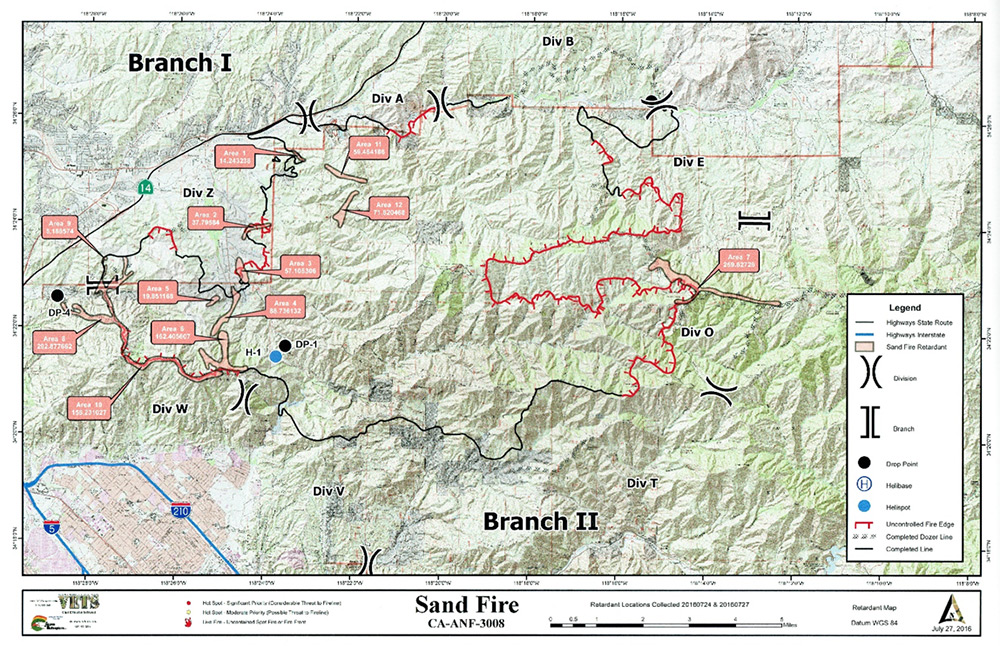Retardant Survey Map: Sand Fire